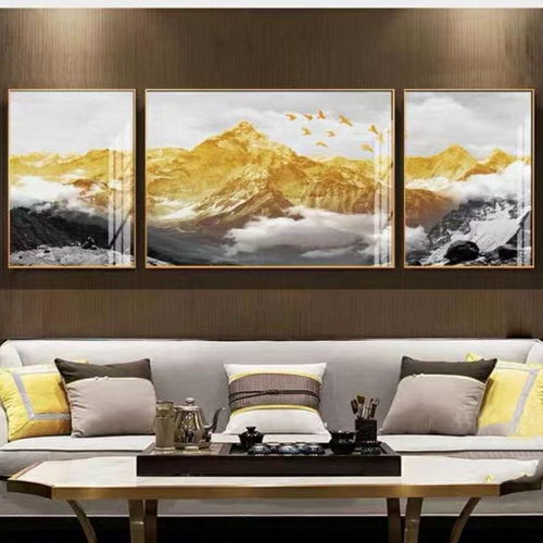 新款客厅卧室沙发背景墙装饰画现代轻奢有框画简约三联中式山水画