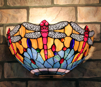 【欧式复古蒂凡尼蜻蜓灯客厅灯卧室床头酒吧展厅装饰灯具彩绘玻璃灯】价格,厂家,图片,壁灯,宏裕灯饰(惠州)-