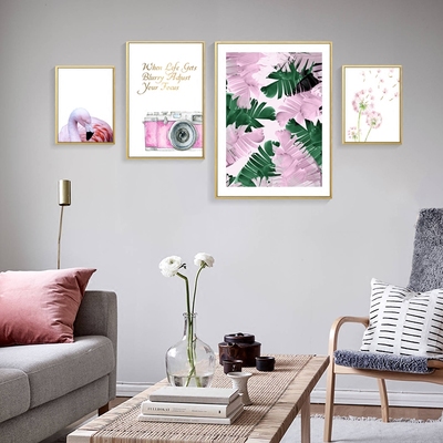 粉色ins北欧清新火烈鸟客厅装饰画 为你的家注入灵动与时尚